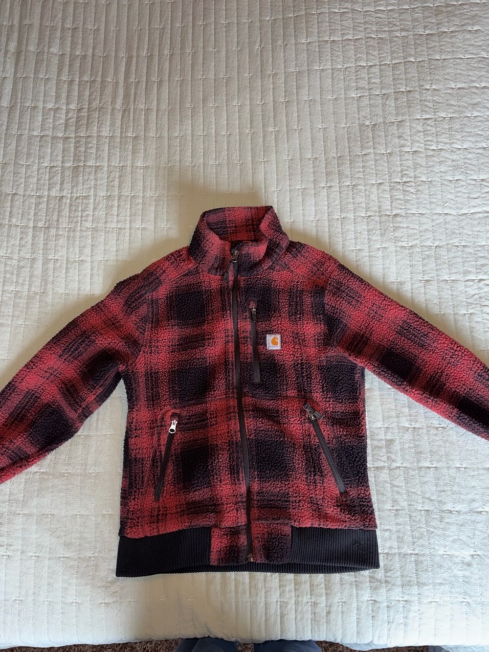 Carhartt Rust and Black Plaid Sherpa Zip Jacket